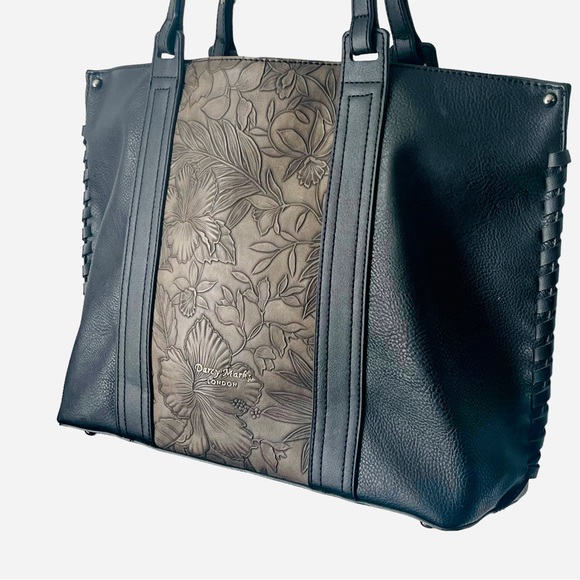 Darcy Marks London Handbags - Darcy Marks London Tooled Leather Purse Shoulder Bag Vegan Black Large Tote NWOT
